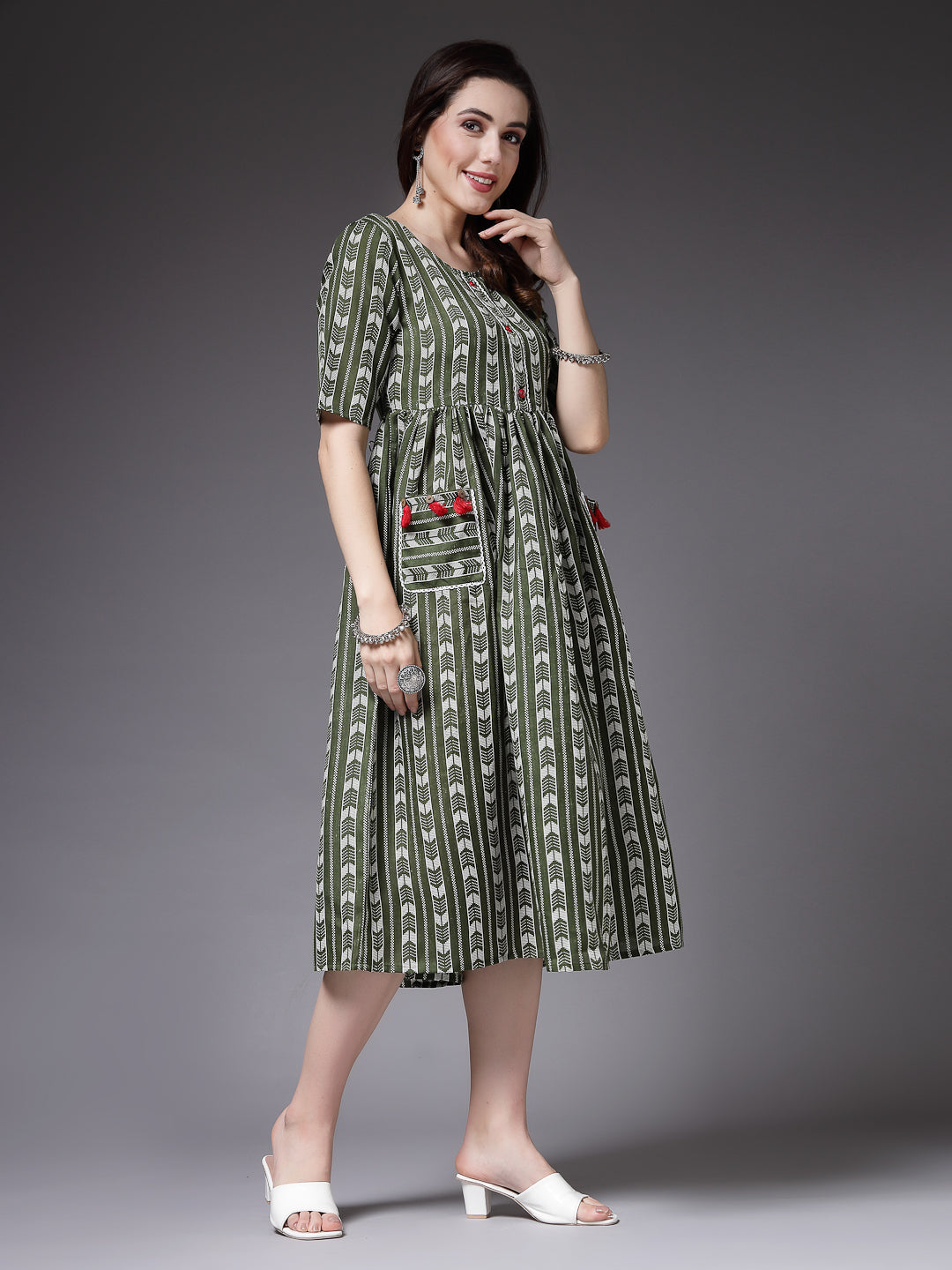 Self Design Cotton Blend Maxi Dress