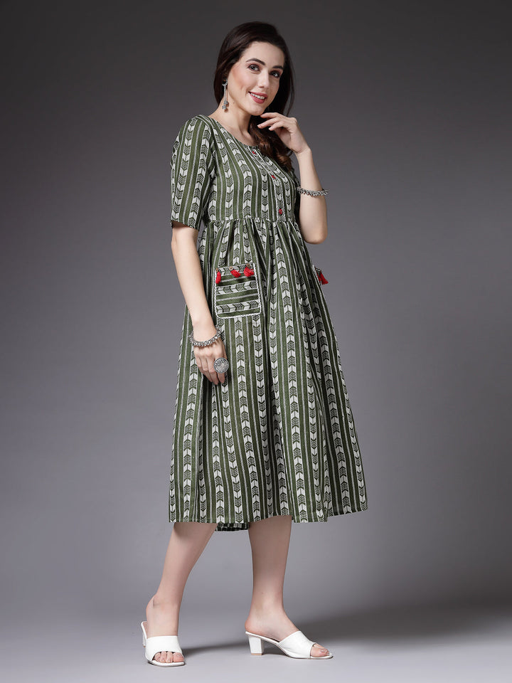 Self Design Cotton Blend Maxi Dress