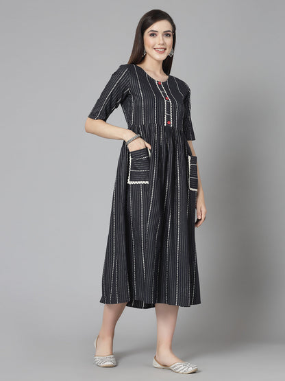 Woven Design & Embellished Cotton Blend Pleated Dress Kurta