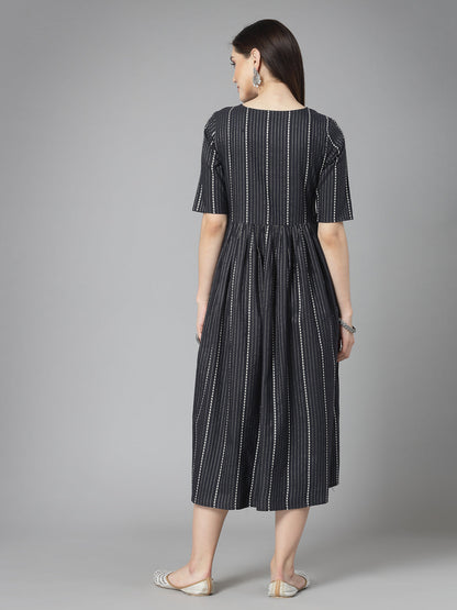 Woven Design & Embellished Cotton Blend Pleated Dress Kurta