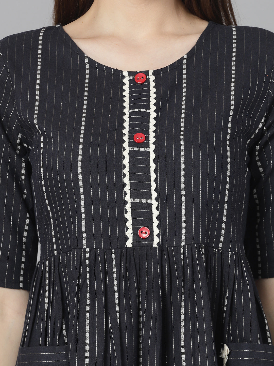 Woven Design &amp; Embellished Cotton Blend Pleated Dress Kurta