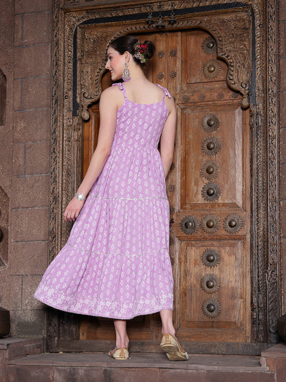 Floral Printed Rayon Tiered Maxi Dress