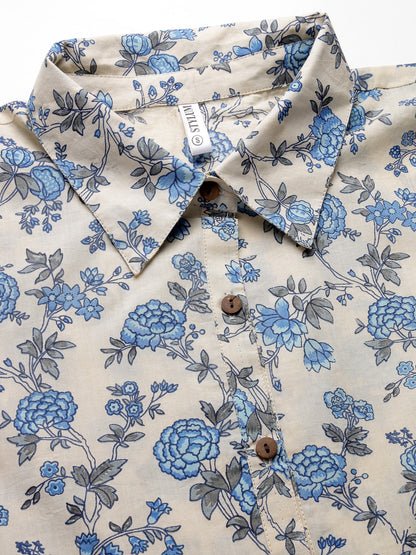 Floral Printed Cotton Tiered Midi Dress