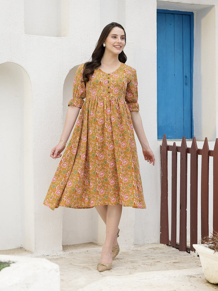 Stylum mustard cotton printed dress – wholesale manufacturer &amp; exporter from India