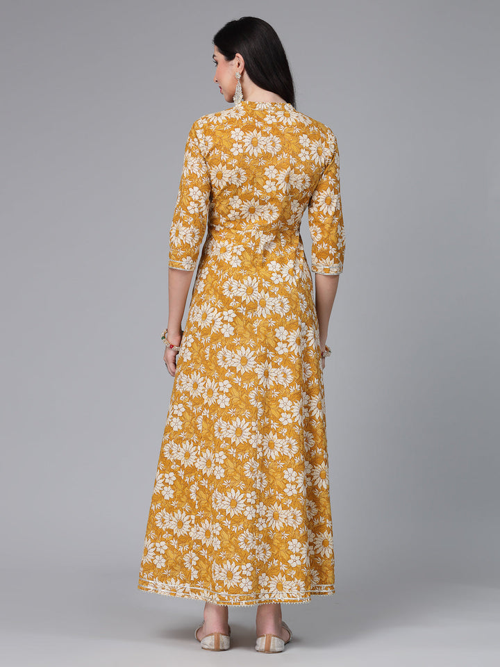 Floral Printed &amp; Embroidered Cotton Anarkali Kurta