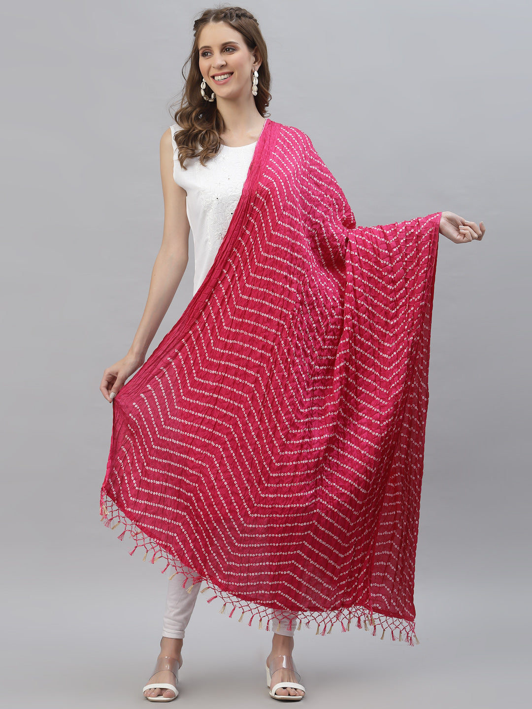 Stylum pink silk bandhani dupatt – wholesale manufacturer & exporter from India