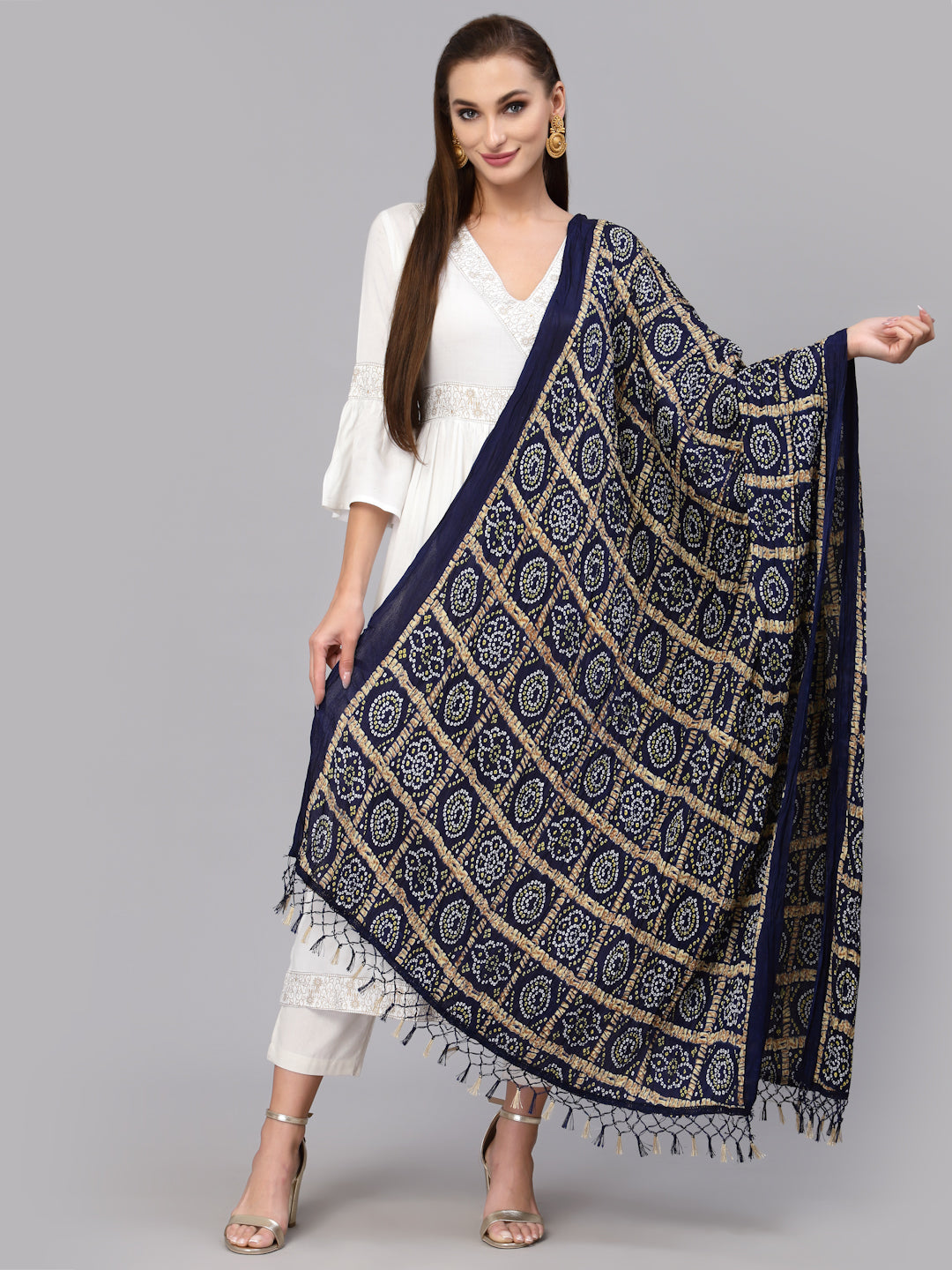 Stylum navy silk bandhani dupatt – wholesale manufacturer & exporter from India