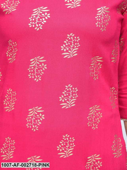 Gold Print Rayon Straight Kurta Palazzo Set (Pink)
