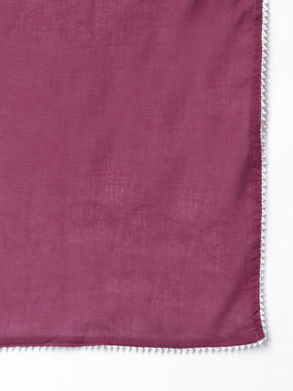 Embellished Rayon Kurta Sharara Dupatta Set (Purple)