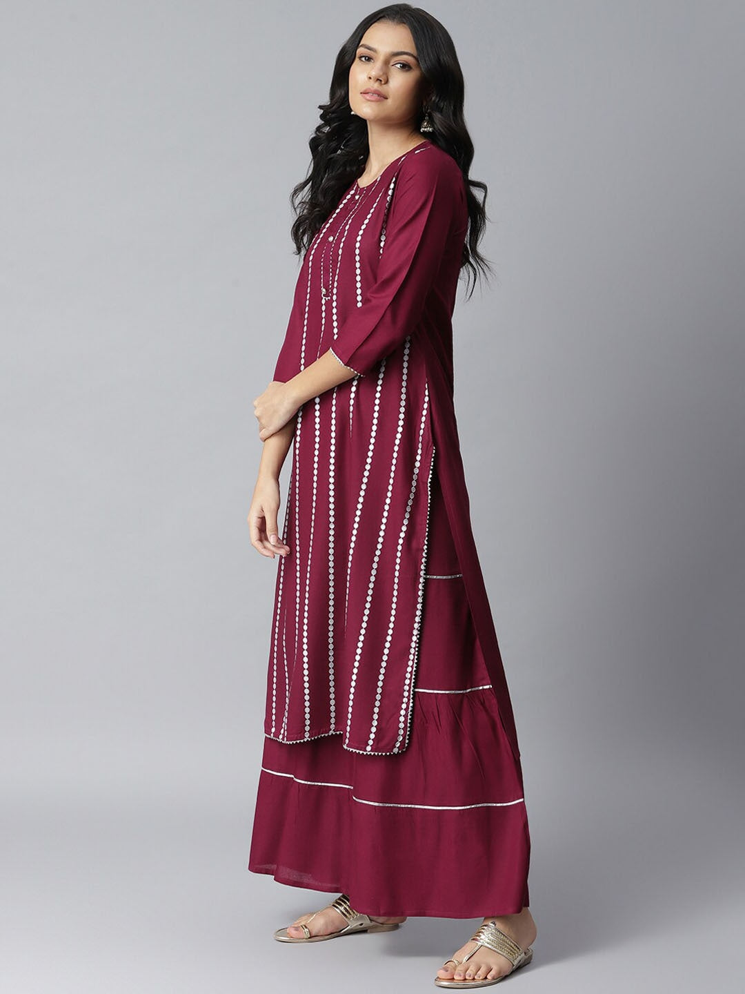 Embellished Rayon Kurta Sharara Dupatta Set (Purple)