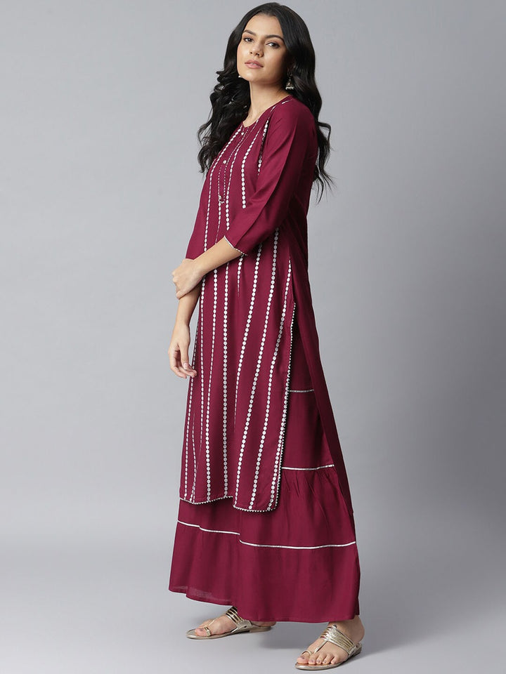 Embellished Rayon Kurta Sharara Dupatta Set (Purple)