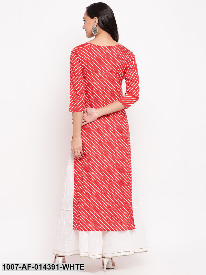 Gota Patti Work Cotton Straight kurta Skirt Set (Red,White)