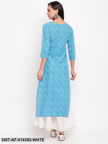 Gota Patti Work Cotton Straight kurta Skirt Set (Sky Blue,White)