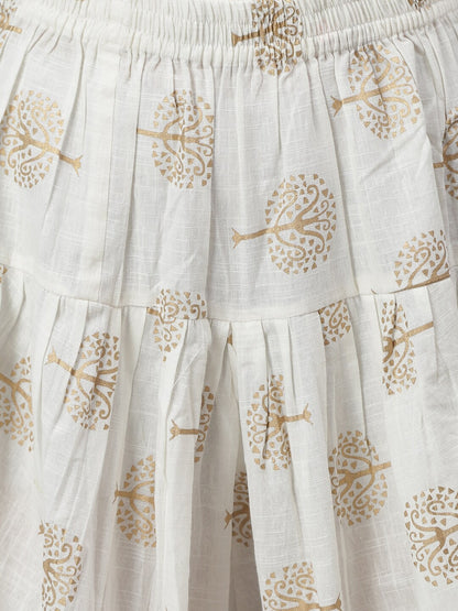 Embellished Rayon Pleated kurta Dhoti Pant Set (Mustard,Off White)