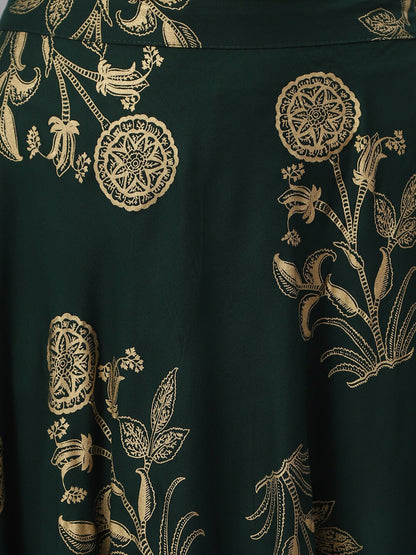 Printed Rayon Straight kurta Skirt Set (Mustard,Dark Green)