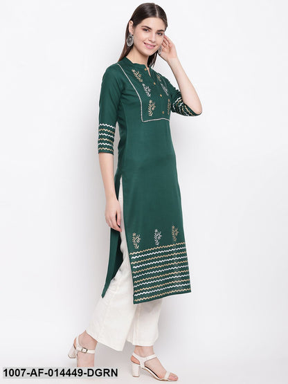 Hand Block Print Cotton Straight Kurta Pant Set (Dark Green,White)