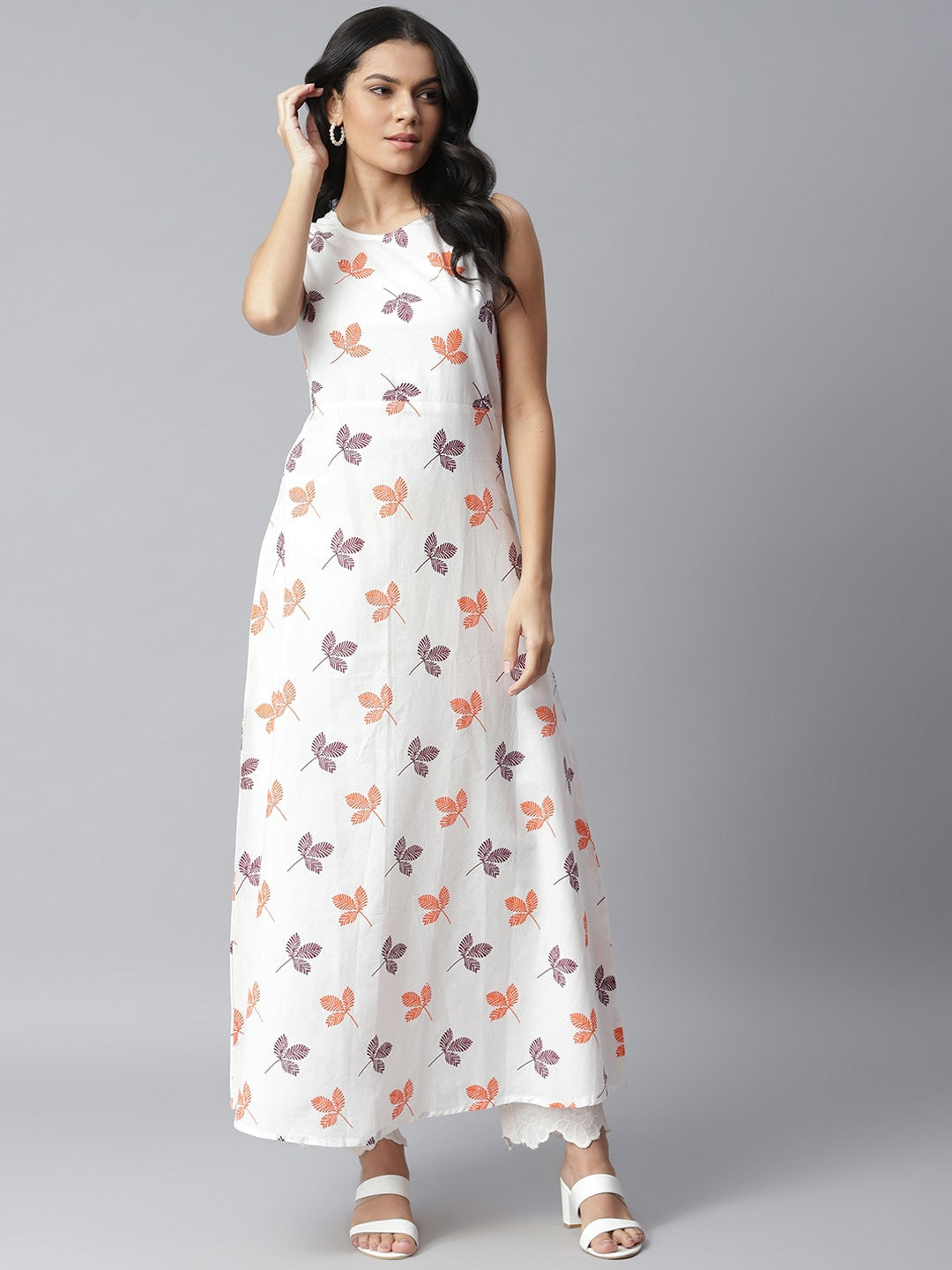 Printed Kurta with Jacket (Red,White)