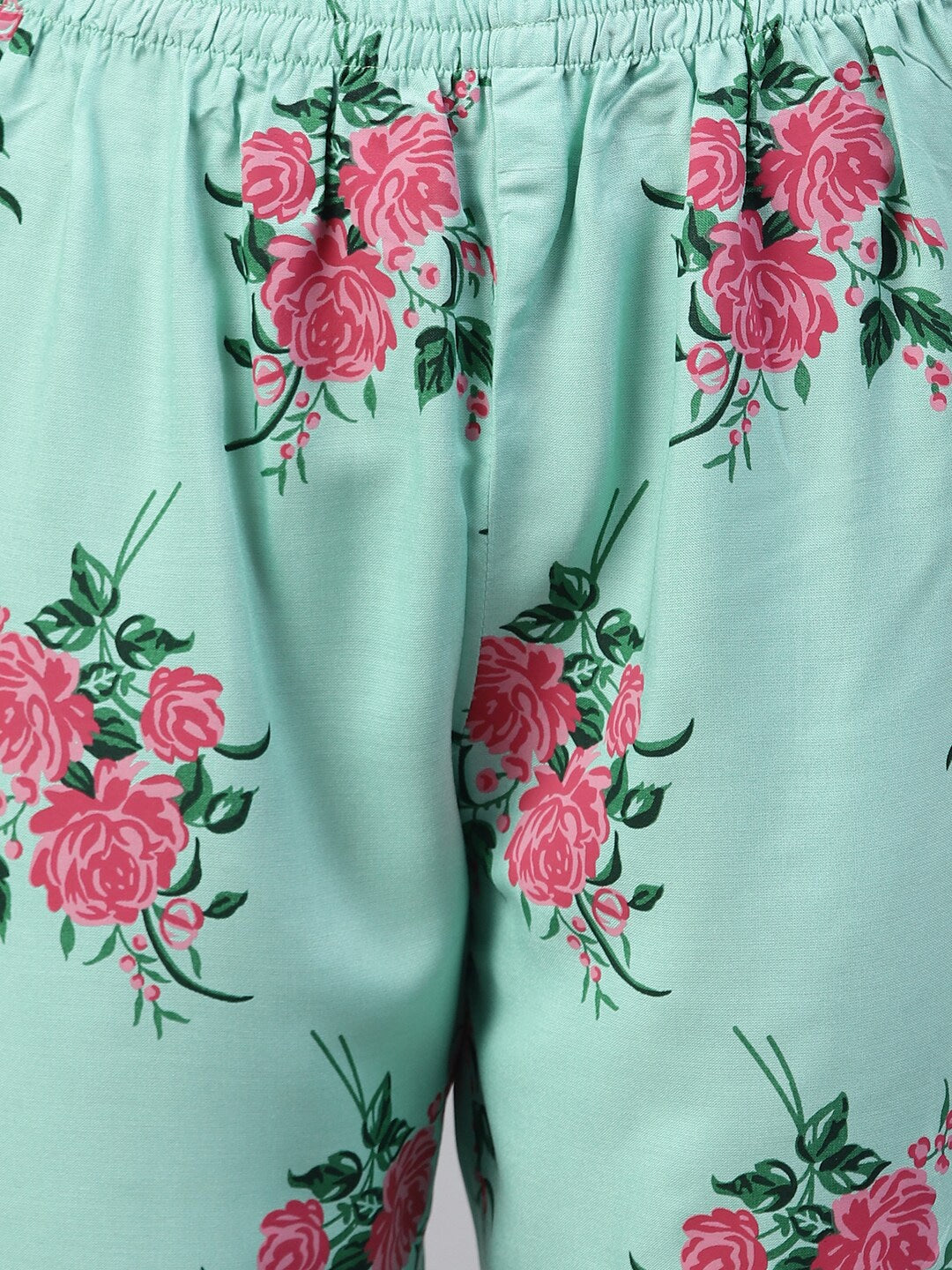 Floral Print Rayon Straight Kurta Pant Dupatta Set (Pastel Green)