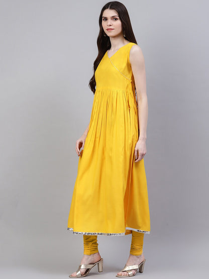Solid Rayon Flared Kurta Dupatta Set (Mustard)