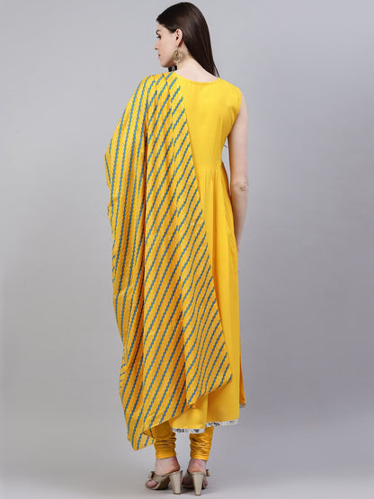 Solid Rayon Flared Kurta Dupatta Set (Mustard)