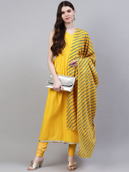 Solid Rayon Flared Kurta Dupatta Set (Mustard)