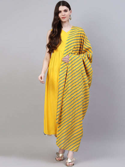 Solid Rayon Flared Kurta Dupatta Set (Mustard)