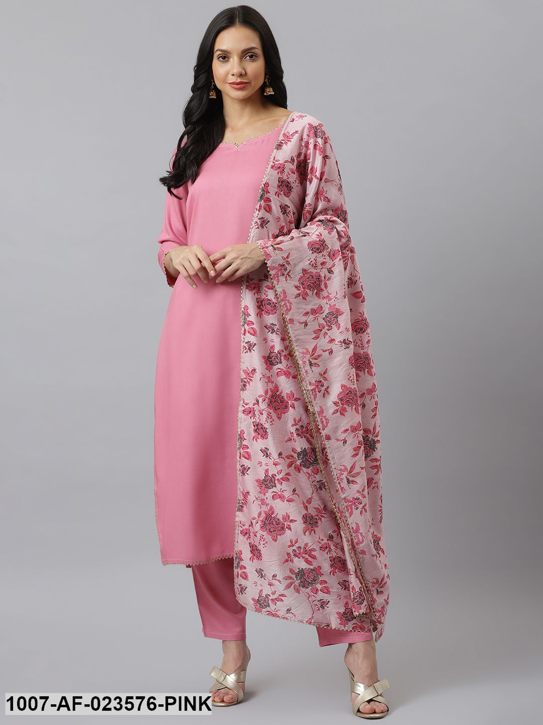 Solid Rayon Straight Kurta Pant Dupatta Set
