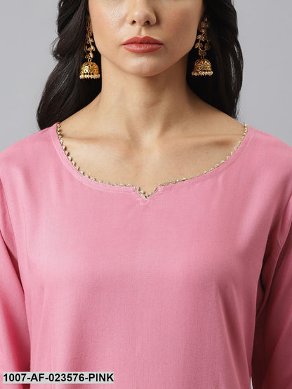 Solid Rayon Straight Kurta Pant Dupatta Set