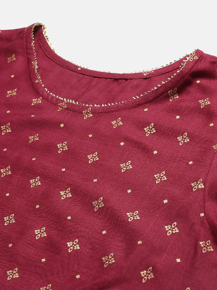 Gold Printed Rayon Straight Kurta Pant Set