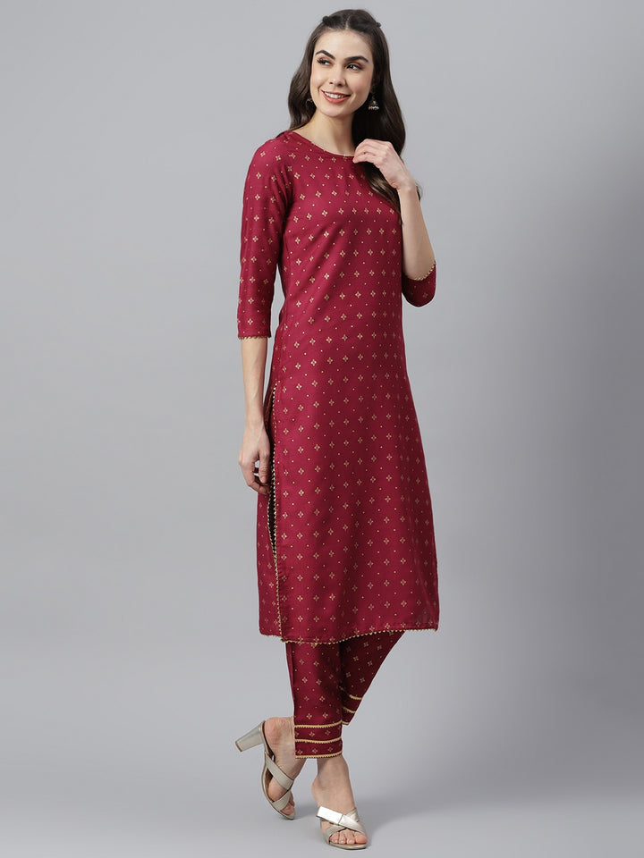 Gold Printed Rayon Straight Kurta Pant Set