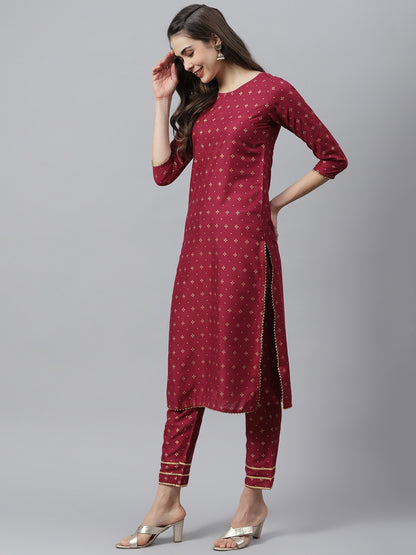 Gold Printed Rayon Straight Kurta Pant Set