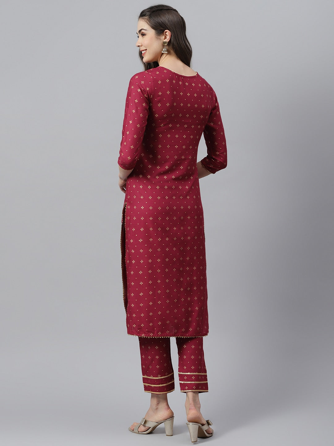 Gold Printed Rayon Straight Kurta Pant Set