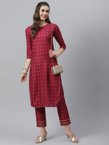 Gold Printed Rayon Straight Kurta Pant Set
