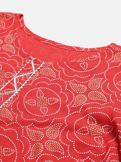 Bandhani Print Rayon Straight Kurta Sharara Dupatta Set