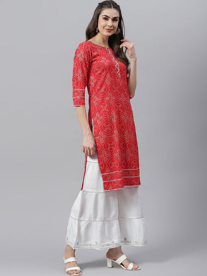 Bandhani Print Rayon Straight Kurta Sharara Dupatta Set