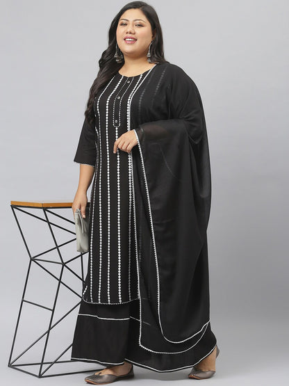 Women Printed Rayon Straight Kurta Sharara Dupatta Set