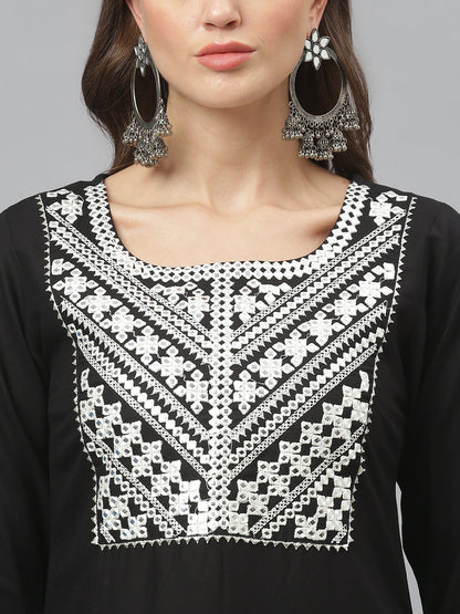 Women's Embroidered Rayon Straight Kurta Pant Dupatta Set