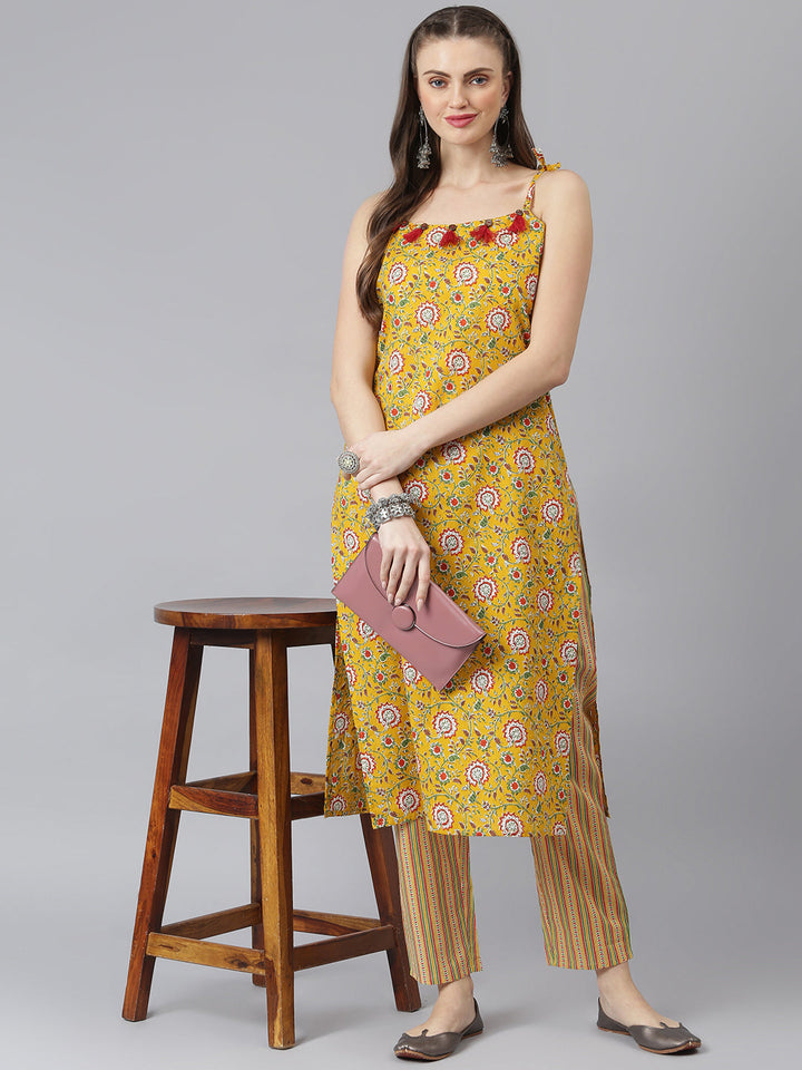 Floral Ptinted Cotton Straight Kurta Pant Set