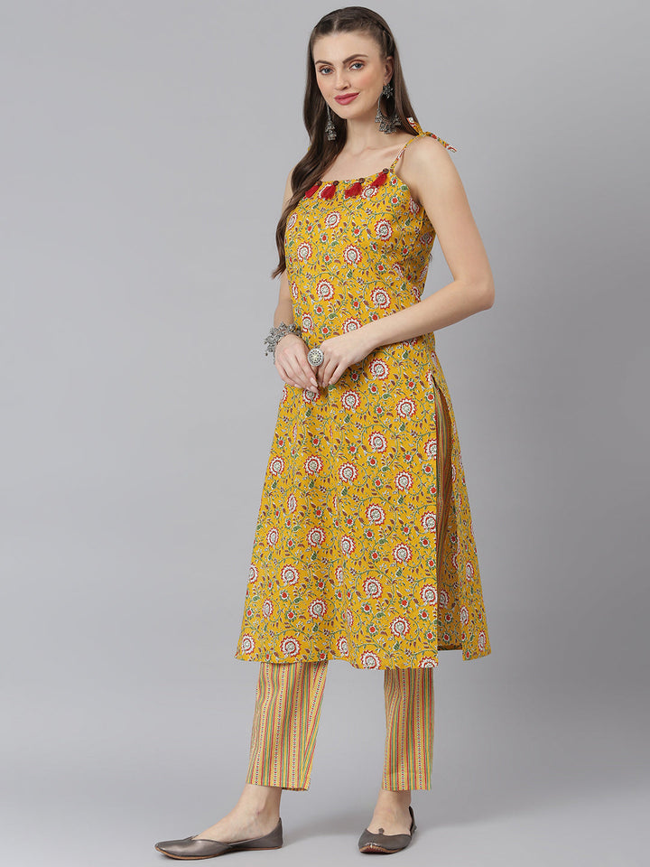 Floral Ptinted Cotton Straight Kurta Pant Set