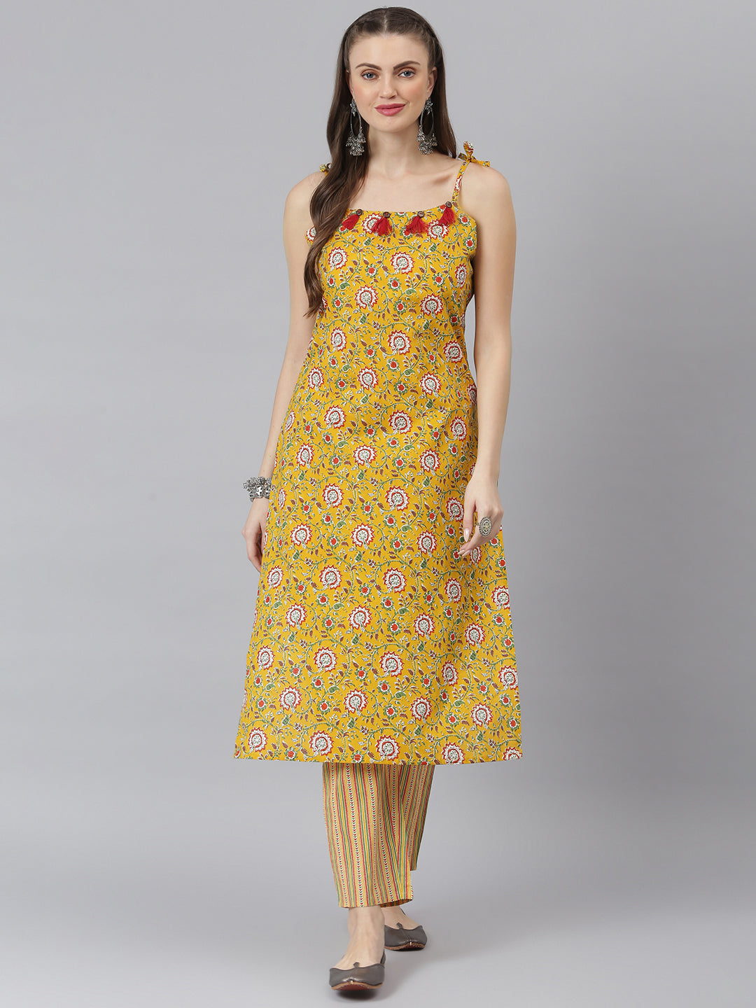 Floral Ptinted Cotton Straight Kurta Pant Set