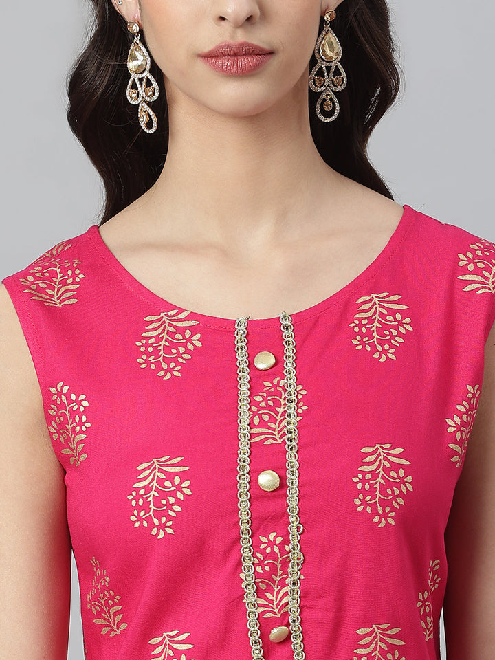 Ethnic Motif Printed Rayon Sleeveless Kurta Pant Set