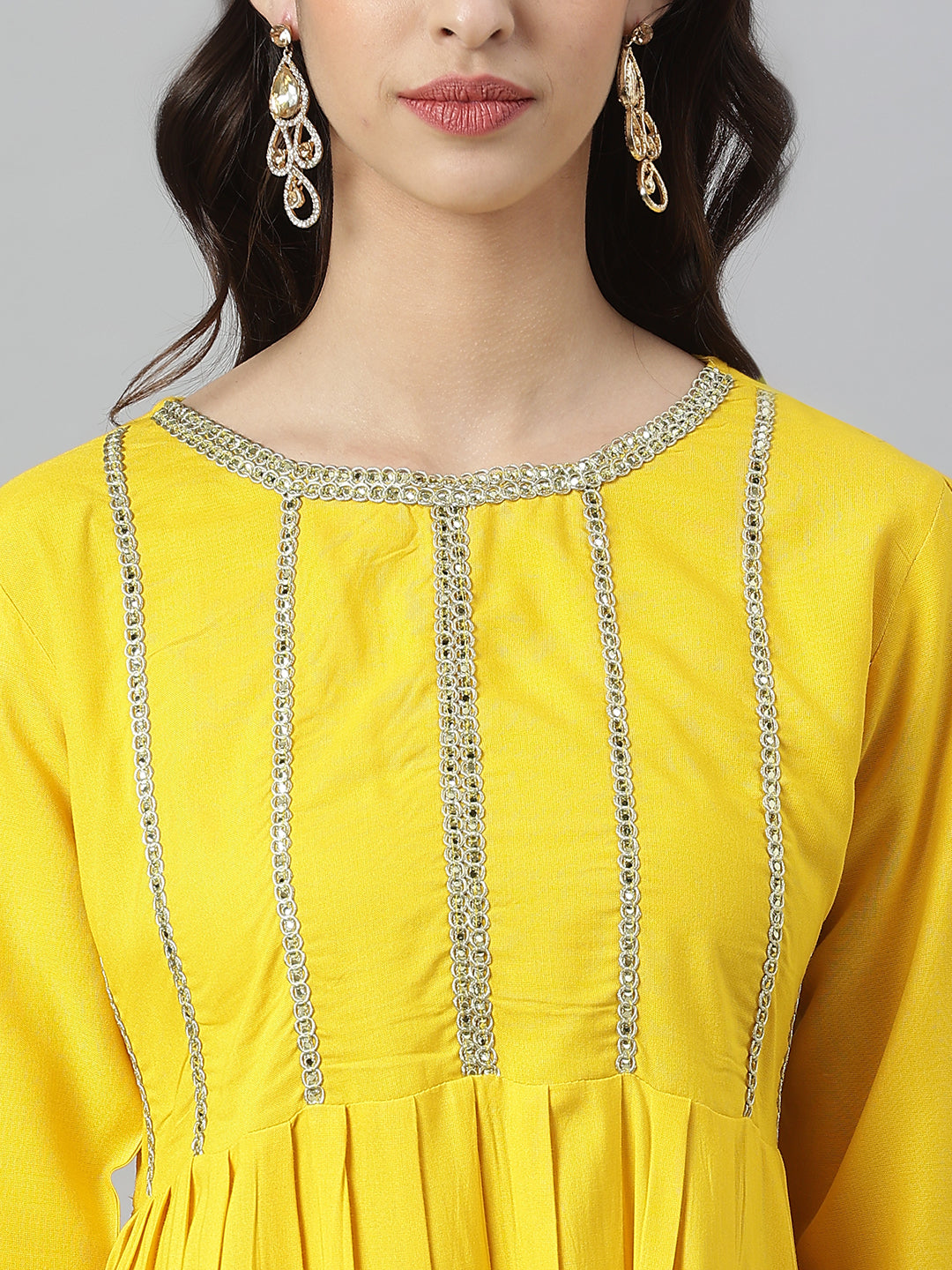 Embellished Rayon A-Line Kurta with Dhoti Pant &amp; Dupatta