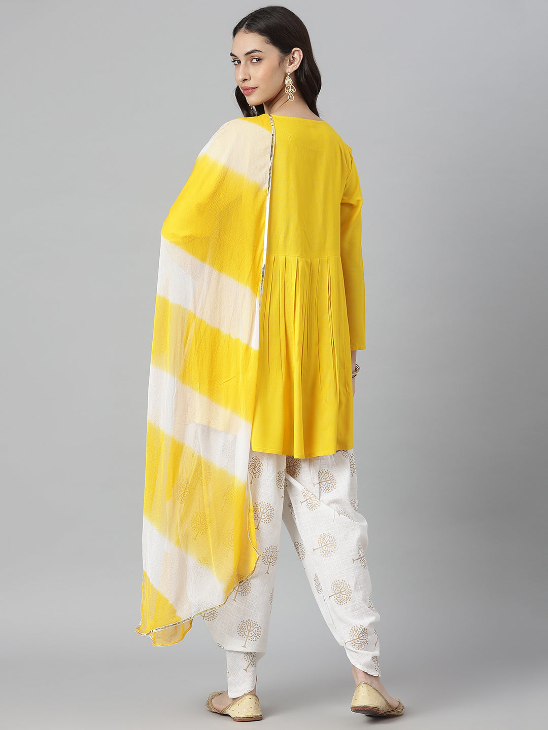 Embellished Rayon A-Line Kurta with Dhoti Pant &amp; Dupatta