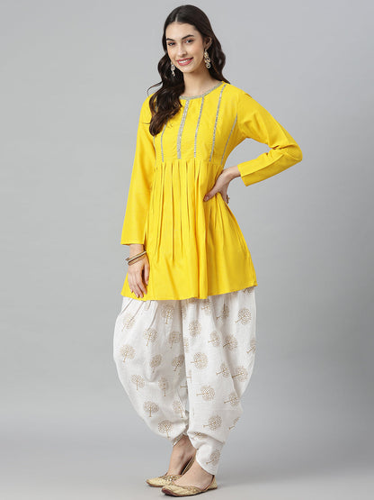Embellished Rayon A-Line Kurta with Dhoti Pant & Dupatta