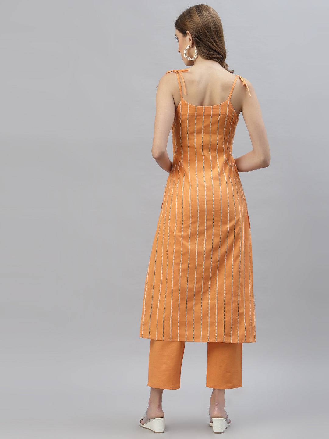 Striped Cotton Blend Straight Kurta Pant Set