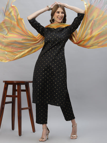 Self Design Poly Silk Straight Kurta Pant & Dupatta Set