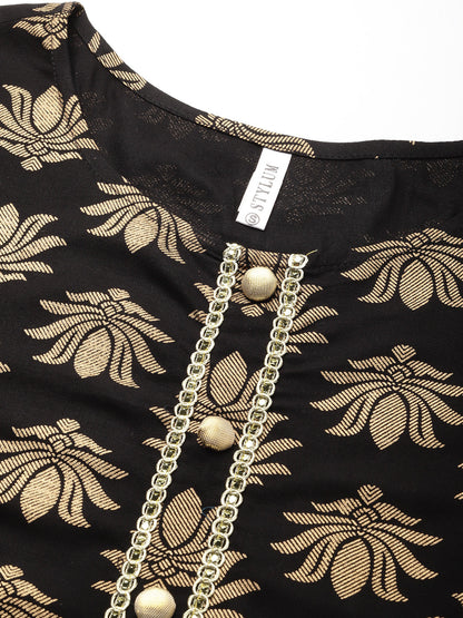 Gold Printed Rayon Straight Kurta Pant Set