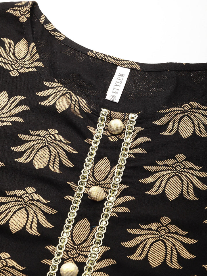 Gold Printed Rayon Straight Kurta Pant Set