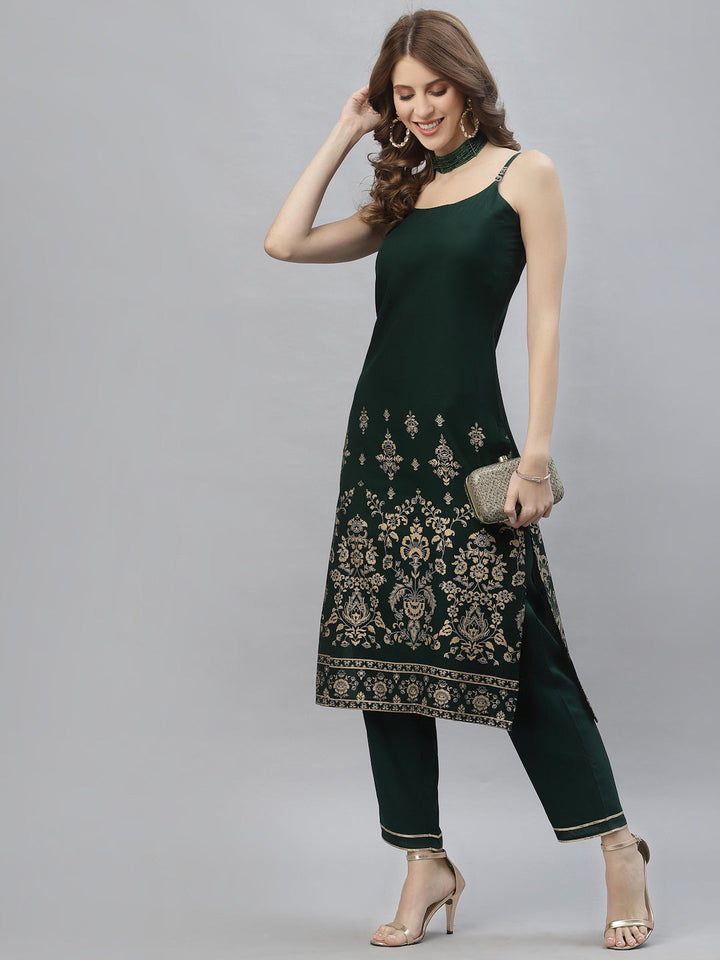 Gold Printed Rayon Straight Kurta Pant Set