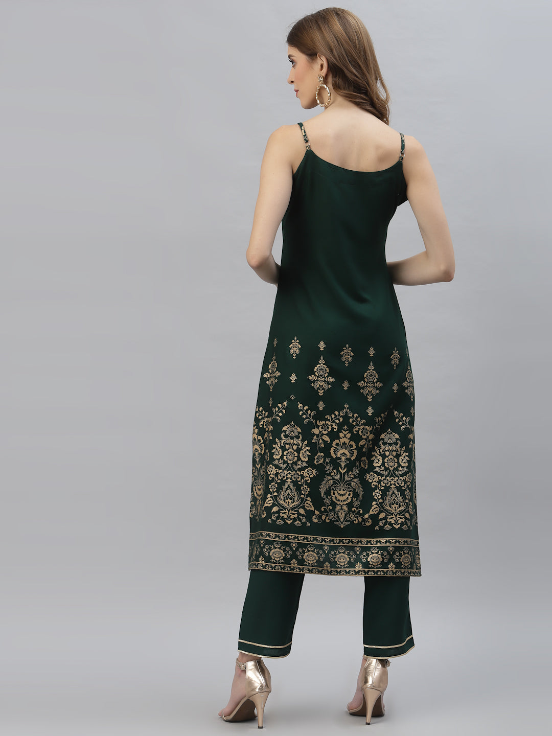 Gold Printed Rayon Straight Kurta Pant Set